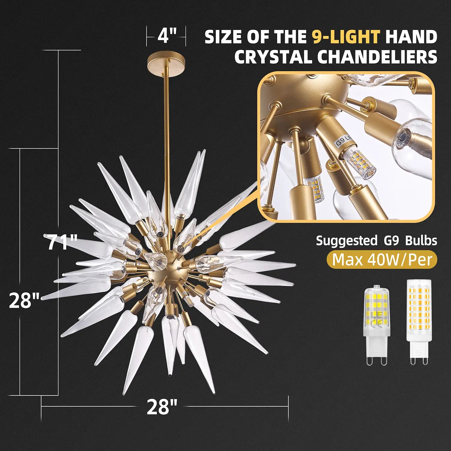 Transparent White Stinger Glass Sputnik Chandelier Modern Sparta Starburst Pendant Light with Clear Glass Spikes