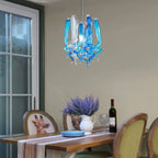 Small Modern Blue and White Hand-Blown Glass Pendant Light Artistic Spiral Chandelier for Contemporary Interiors