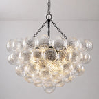 Modern Cloud Bubble Chandelier Hand-Blown Clear Ribbed Glass Globe Pendant Light Talia Cluster Hanging Lamp