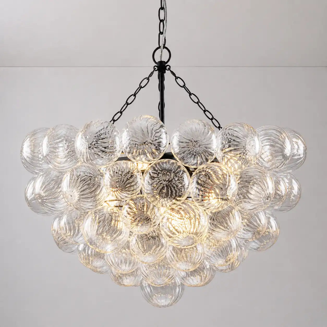 Modern Cloud Bubble Chandelier Hand-Blown Clear Ribbed Glass Globe Pendant Light Talia Cluster Hanging Lamp