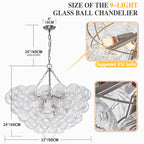 Modern Cloud Bubble Chandelier Hand-Blown Clear Ribbed Glass Globe Pendant Light Talia Cluster Hanging Lamp