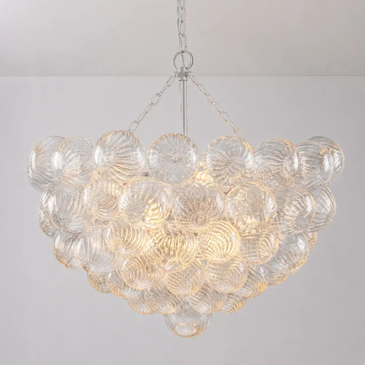 Modern Cloud Bubble Chandelier Hand-Blown Clear Ribbed Glass Globe Pendant Light Talia Cluster Hanging Lamp