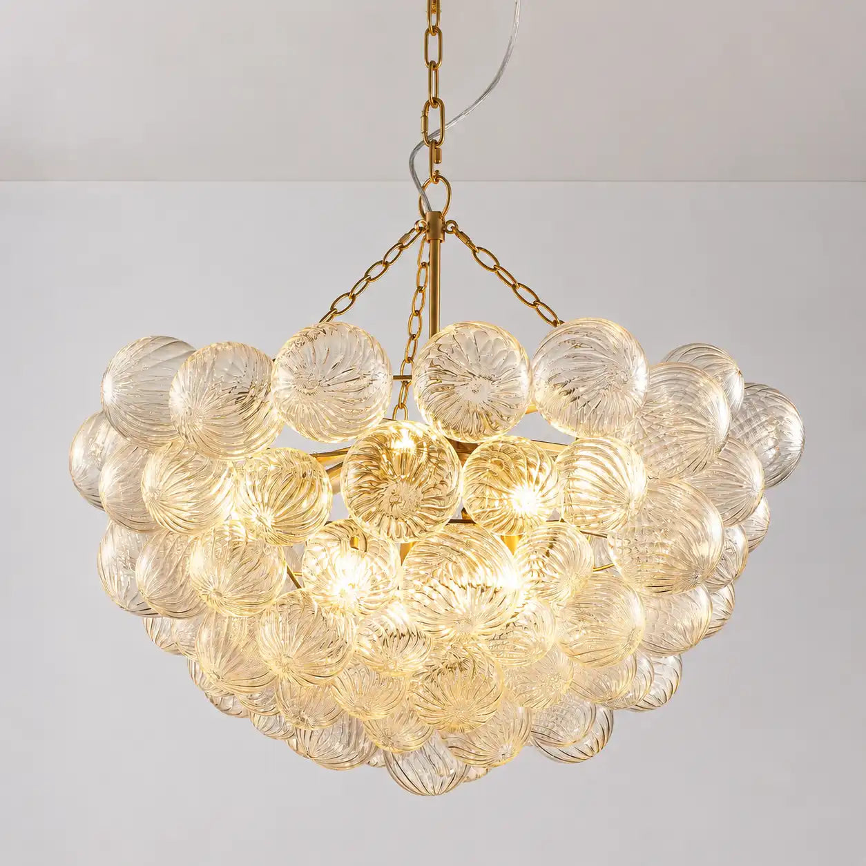 Modern Cloud Bubble Chandelier Hand-Blown Clear Ribbed Glass Globe Pendant Light Talia Cluster Hanging Lamp