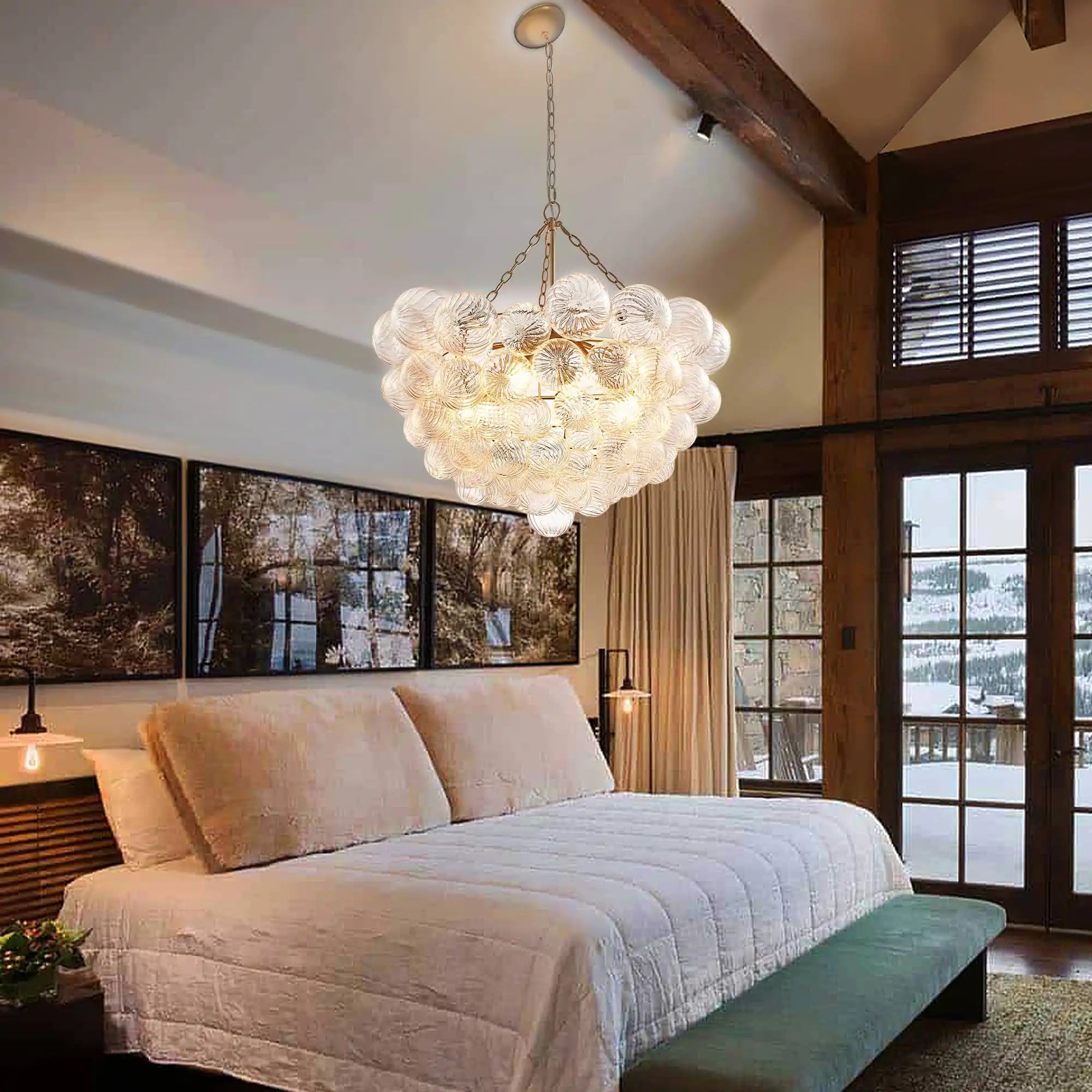 Modern Cloud Bubble Chandelier Hand-Blown Clear Ribbed Glass Globe Pendant Light Talia Cluster Hanging Lamp