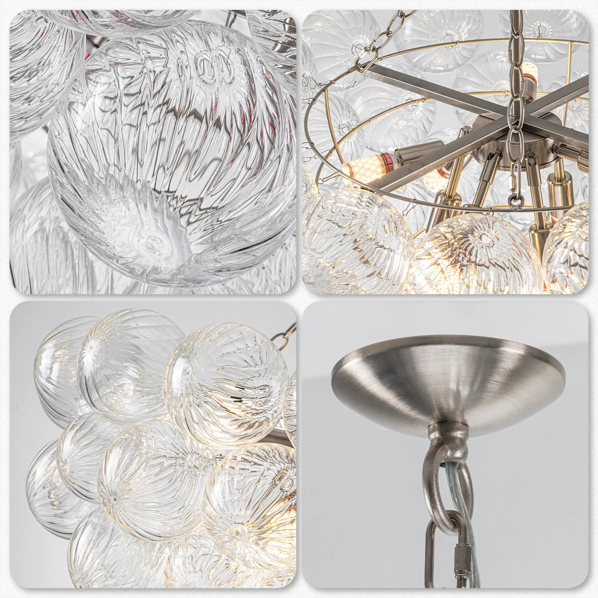Modern Cloud Bubble Chandelier Hand-Blown Clear Ribbed Glass Globe Pendant Light Talia Cluster Hanging Lamp
