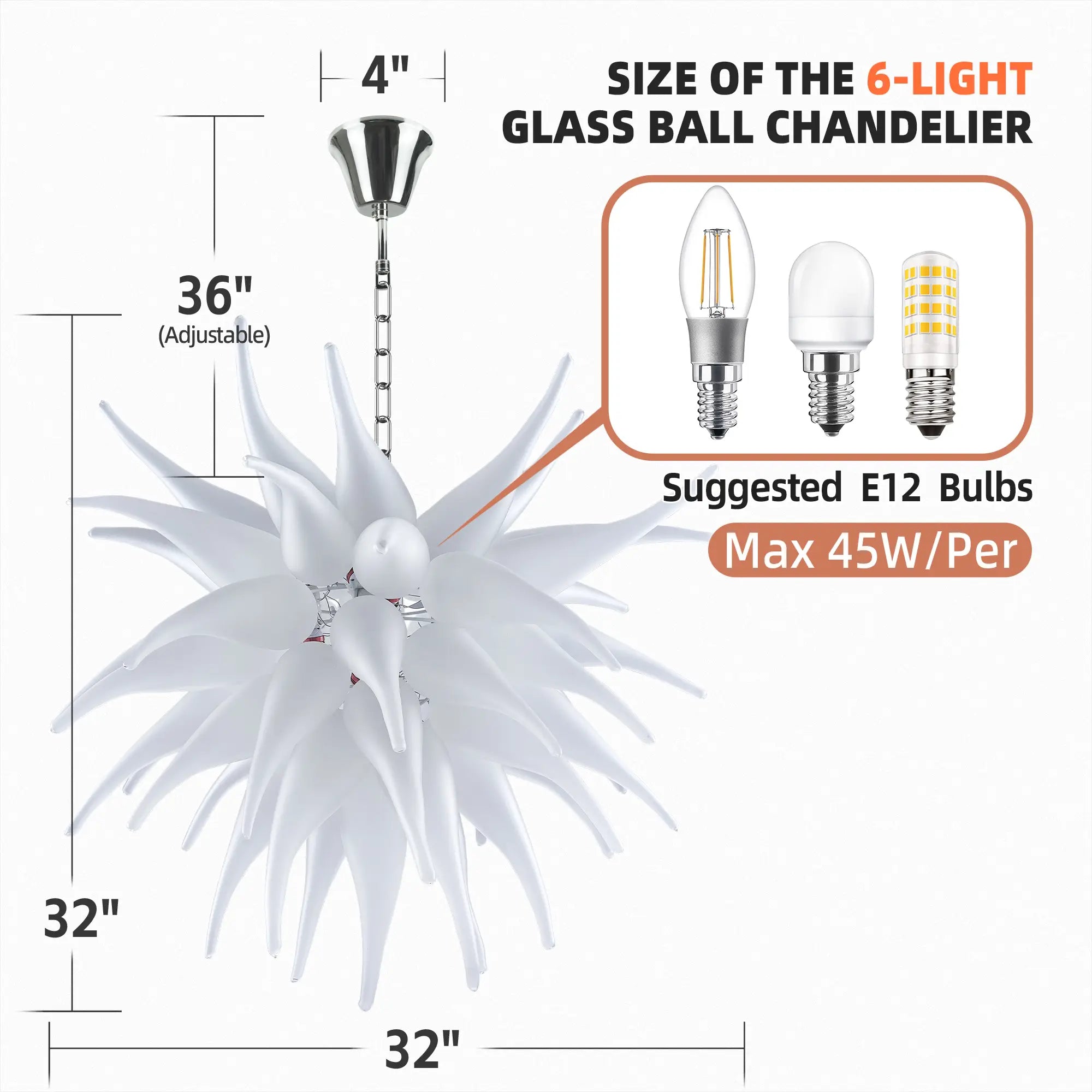Artisan Hand-Blown White Stinger Glass Chandelier Modern Sculptural Pendant Light Fixture
