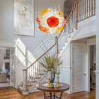 Modern Blown Clear Tendrils Glass Chandelier with Colored Lotus Leaf-shaped Glass Glass Plates Murano Style Pendant Light
