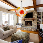 Modern Blown Clear Tendrils Glass Chandelier with Colored Lotus Leaf-shaped Glass Glass Plates Murano Style Pendant Light