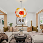 Modern Blown Clear Tendrils Glass Chandelier with Colored Lotus Leaf-shaped Glass Glass Plates Murano Style Pendant Light