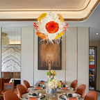 Modern Blown Clear Tendrils Glass Chandelier with Colored Lotus Leaf-shaped Glass Glass Plates Murano Style Pendant Light