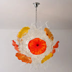 Modern Blown Clear Tendrils Glass Chandelier with Colored Lotus Leaf-shaped Glass Glass Plates Murano Style Pendant Light