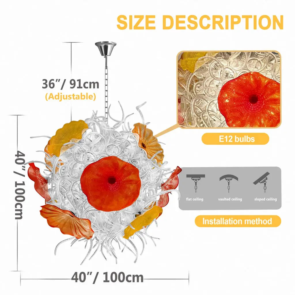 Modern Blown Clear Tendrils Glass Chandelier with Colored Lotus Leaf-shaped Glass Glass Plates Murano Style Pendant Light