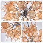 Modern Amber Sputnik Blown Glass Chandelier Starburst Pendant Light with Handcrafted Glass Petals