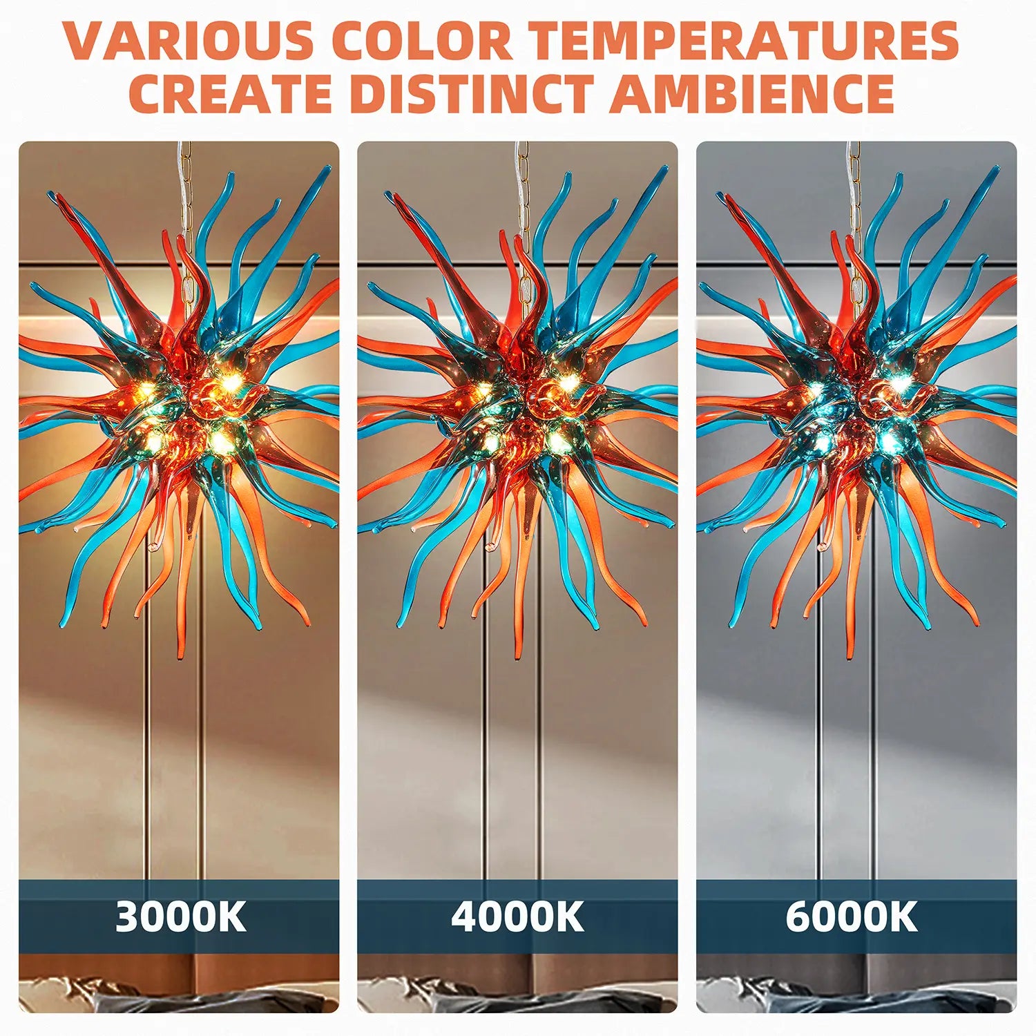 Modern Hand Blown Glass Starburst Chandelier Colored Sputnik Stinger Glass Art Pendant Lamp