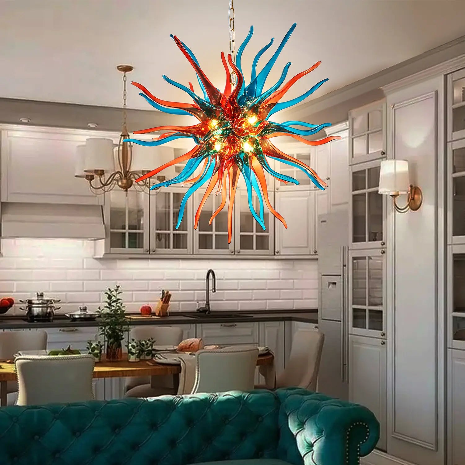 Modern Hand Blown Glass Starburst Chandelier Colored Sputnik Stinger Glass Art Pendant Lamp