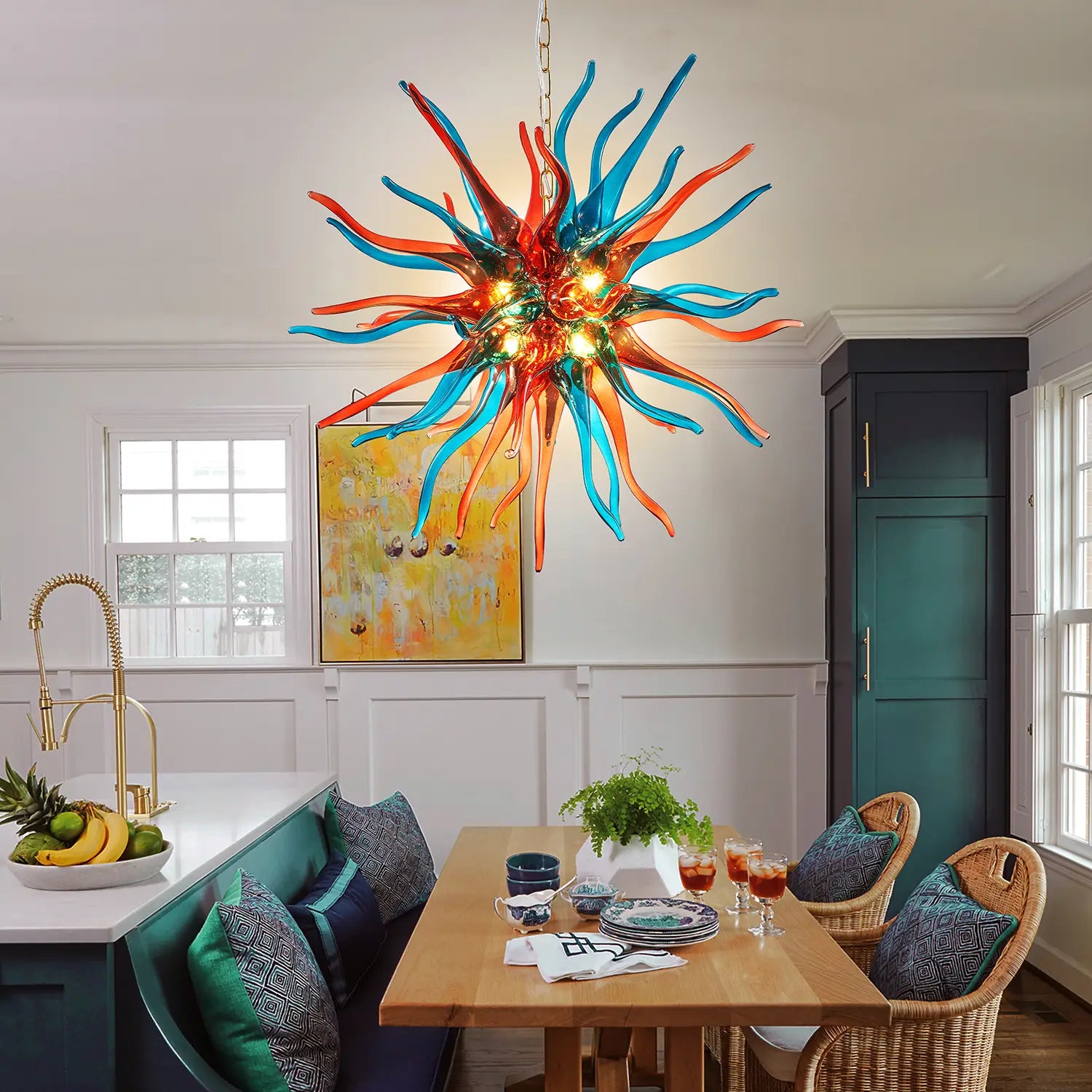 Modern Hand Blown Glass Starburst Chandelier Colored Sputnik Stinger Glass Art Pendant Lamp