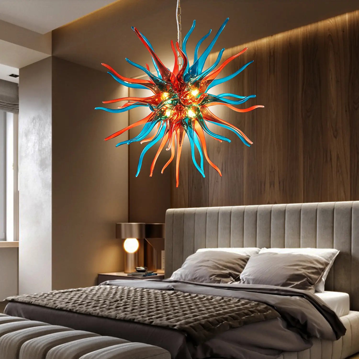Modern Hand Blown Glass Starburst Chandelier Colored Sputnik Stinger Glass Art Pendant Lamp
