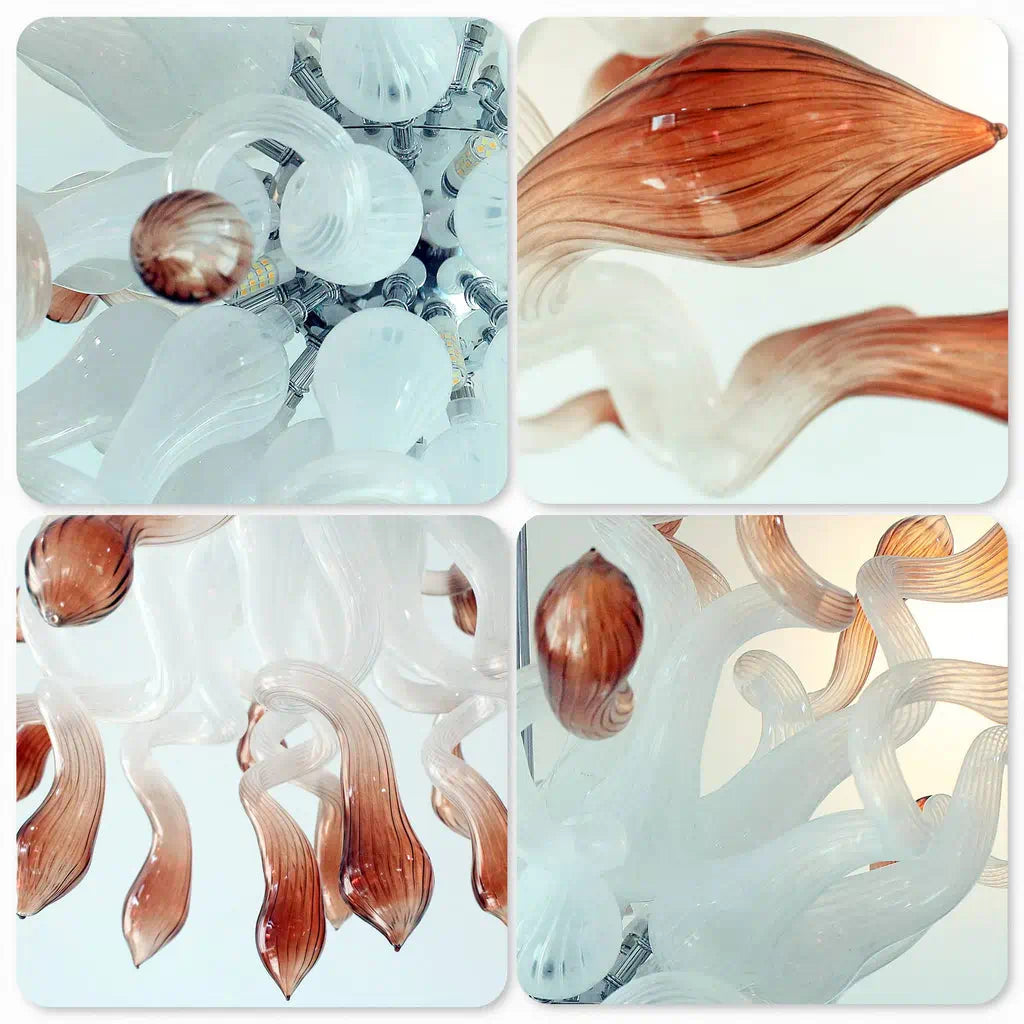 Coral Mist Hand-Blown Glass Chandelier Starburst Pendant Light White with Coral Tips