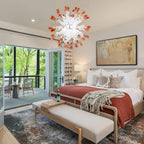 Coral Mist Hand-Blown Glass Chandelier Starburst Pendant Light White with Coral Tips