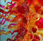 Sun Flare Red Amber and Violet Blown Glass Chandelier Chihuly-Style artistic sculptural Pendant Light