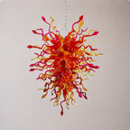 Sun Flare Red Amber and Violet Blown Glass Chandelier Chihuly-Style artistic sculptural Pendant Light