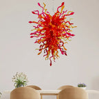 Sun Flare Red Amber and Violet Blown Glass Chandelier Chihuly-Style artistic sculptural Pendant Light