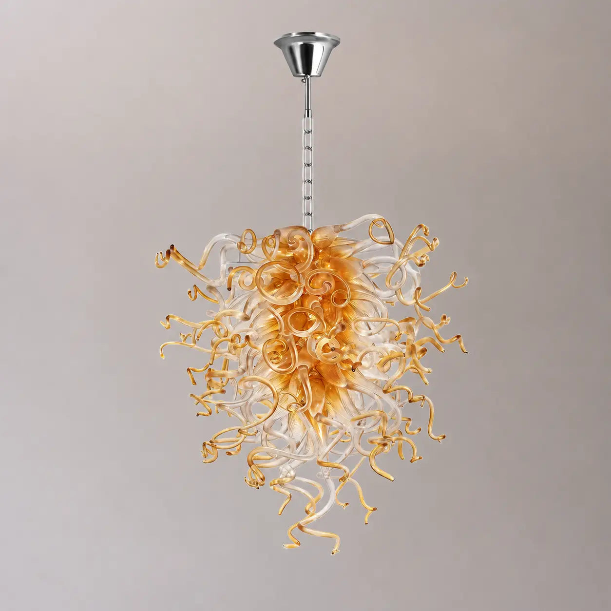 Modern Blown Glass Sculpture Chandelier Clear Glass with Amber Tip Luxury Glaze Artwork Pendant Light