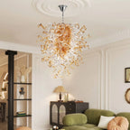 Modern Blown Glass Sculpture Chandelier Clear Glass with Amber Tip Luxury Glaze Artwork Pendant Light