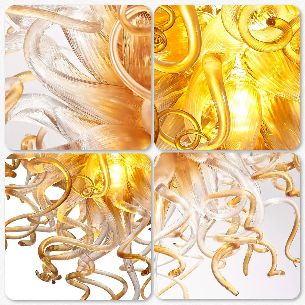 Modern Blown Glass Sculpture Chandelier Clear Glass with Amber Tip Luxury Glaze Artwork Pendant Light