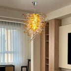 Modern Blown Glass Sculpture Chandelier Clear Glass with Amber Tip Luxury Glaze Artwork Pendant Light