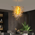 Modern Blown Glass Sculpture Chandelier Clear Glass with Amber Tip Luxury Glaze Artwork Pendant Light