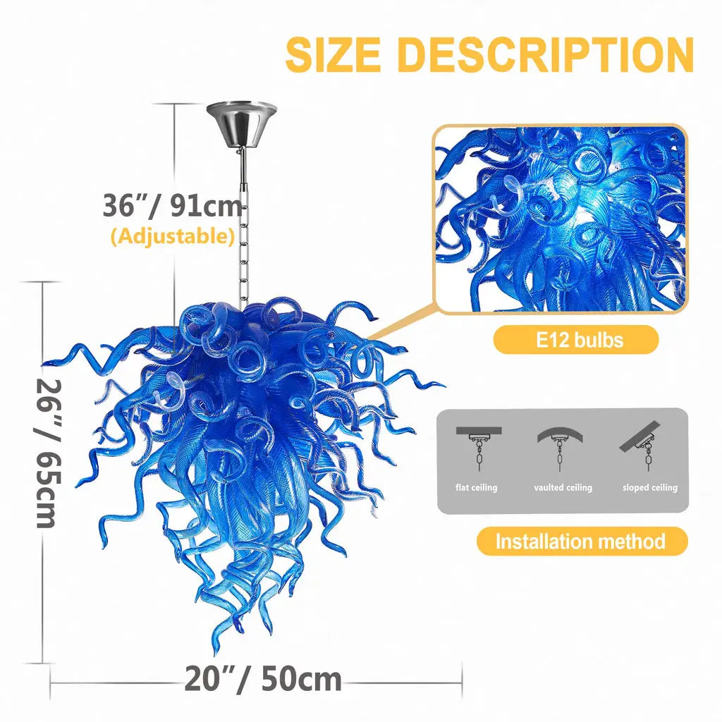 Blue Blown Glass Glaze Artwork Chandelier Modern Luxury Sculptural Pendant Light for Home Interiors