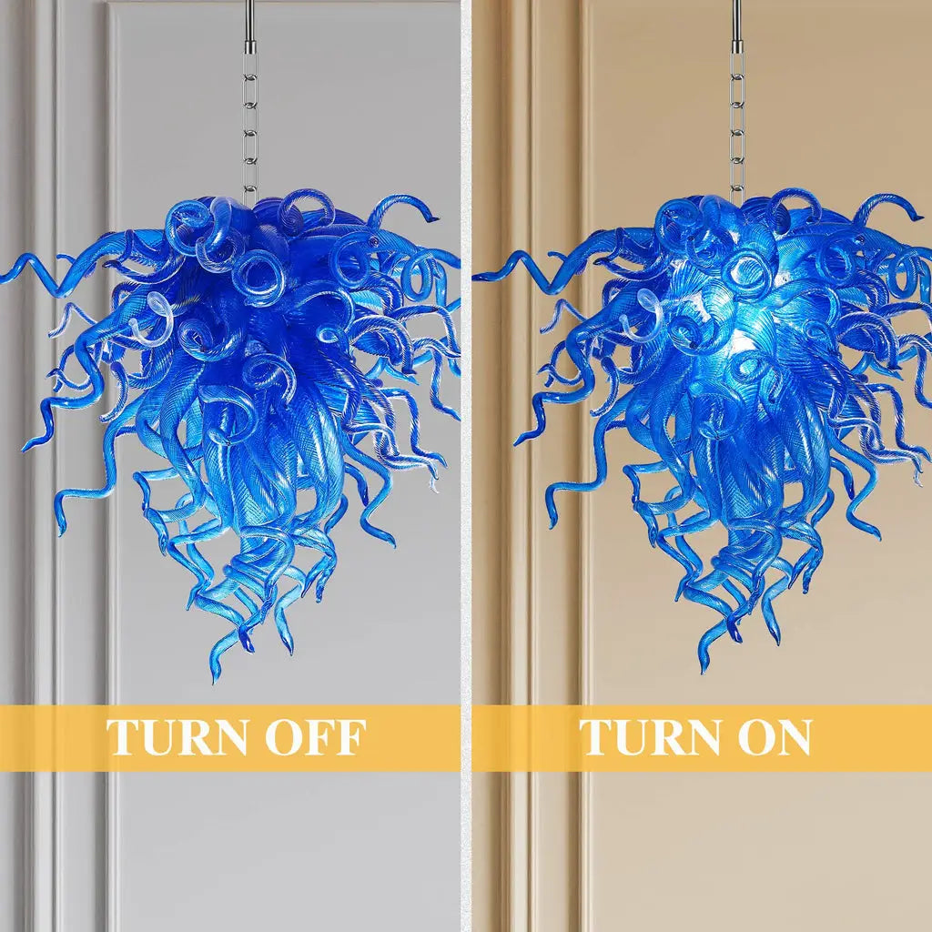 Blue Blown Glass Glaze Artwork Chandelier Modern Luxury Sculptural Pendant Light for Home Interiors