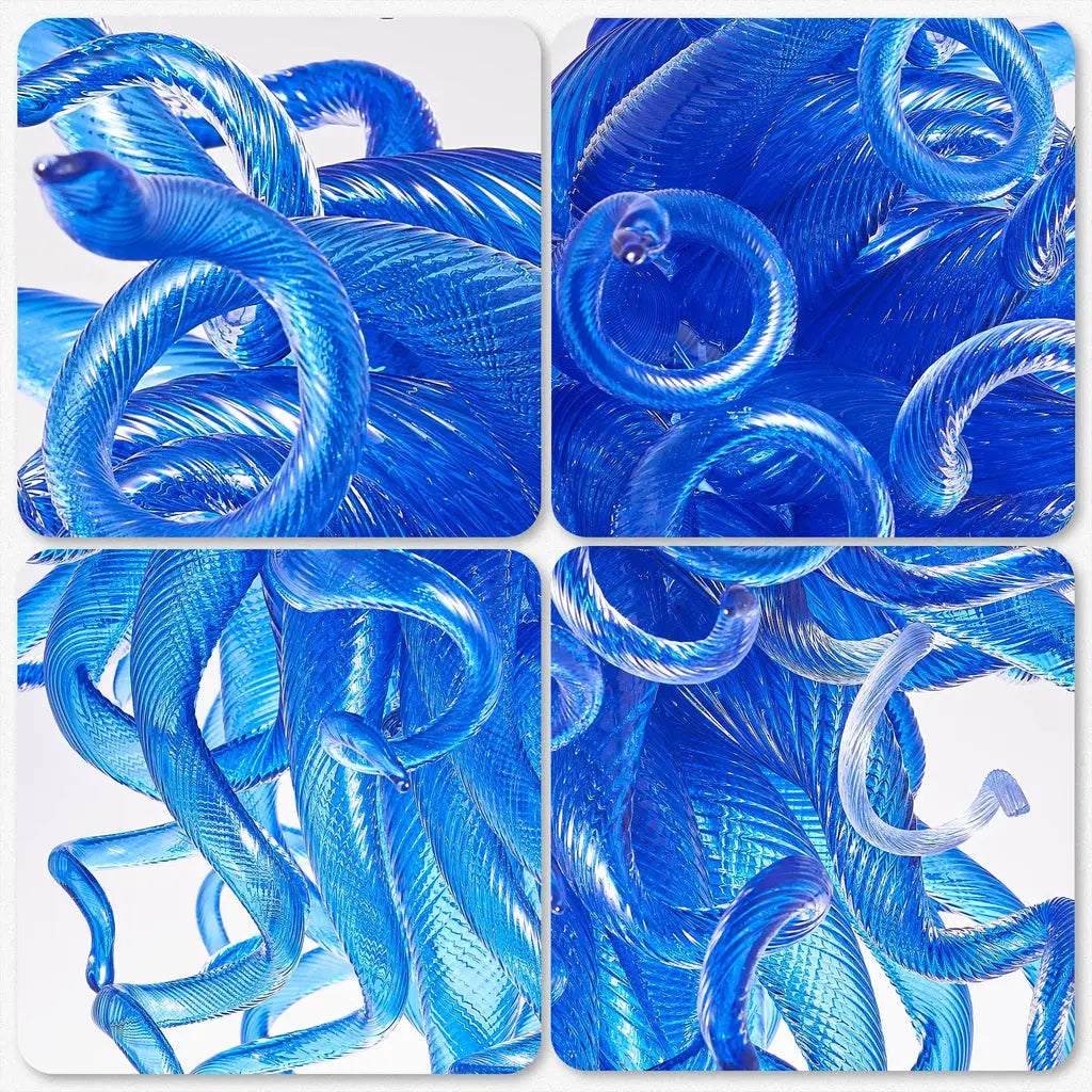 Blue Blown Glass Glaze Artwork Chandelier Modern Luxury Sculptural Pendant Light for Home Interiors