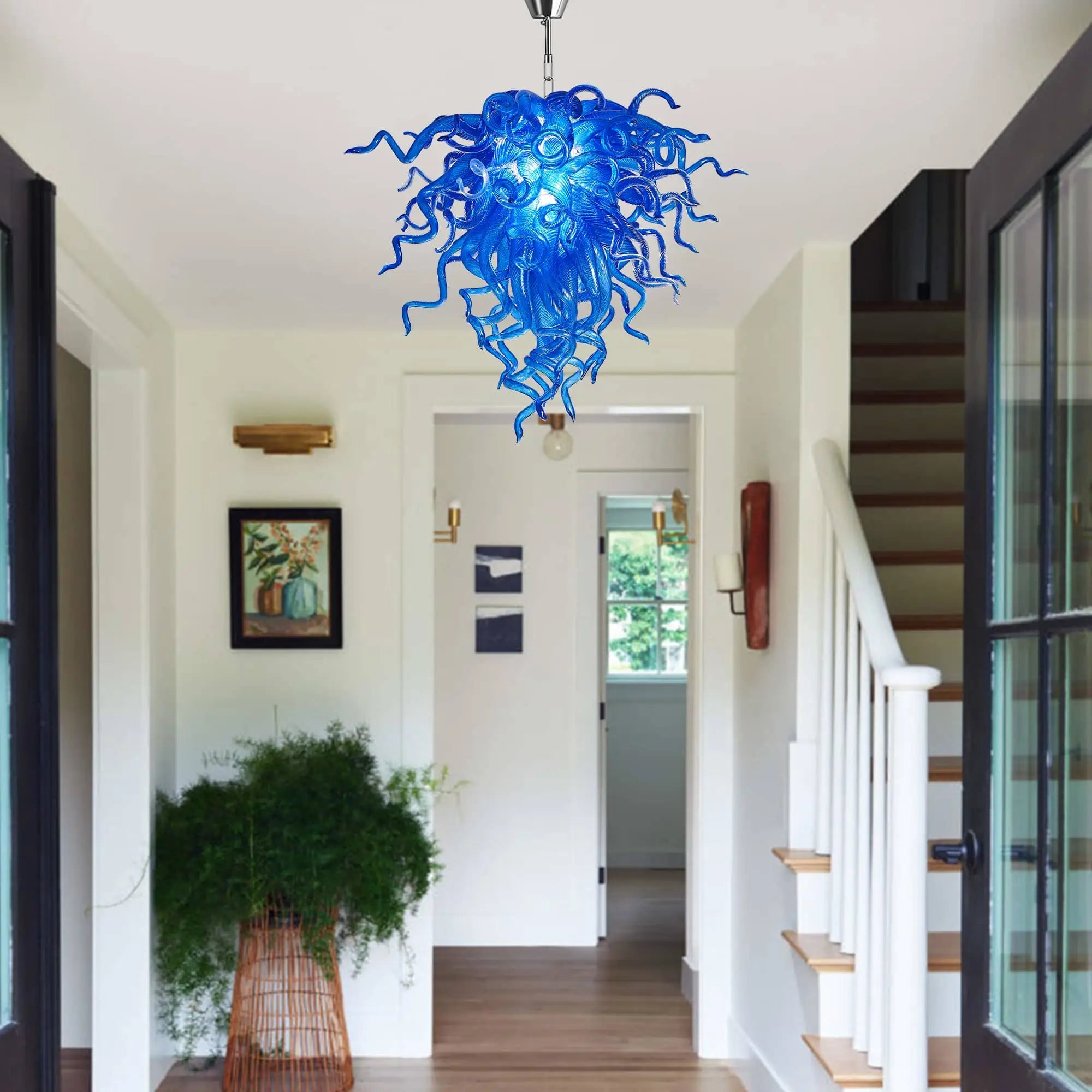 Blue Blown Glass Glaze Artwork Chandelier Modern Luxury Sculptural Pendant Light for Home Interiors