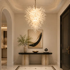 White Hand-Blown Glass Chandelier Modern Sculptural Art Pendant Light for Living Room Dining Foyer Staircase