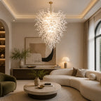 White Hand-Blown Glass Chandelier Modern Sculptural Art Pendant Light for Living Room Dining Foyer Staircase