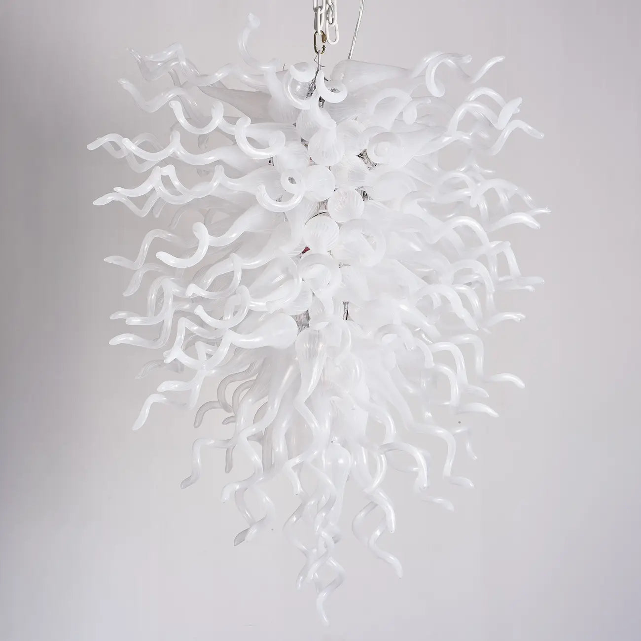 White Hand-Blown Glass Chandelier Modern Sculptural Art Pendant Light for Living Room Dining Foyer Staircase