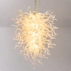 White Hand-Blown Glass Chandelier Modern Sculptural Art Pendant Light for Living Room Dining Foyer Staircase