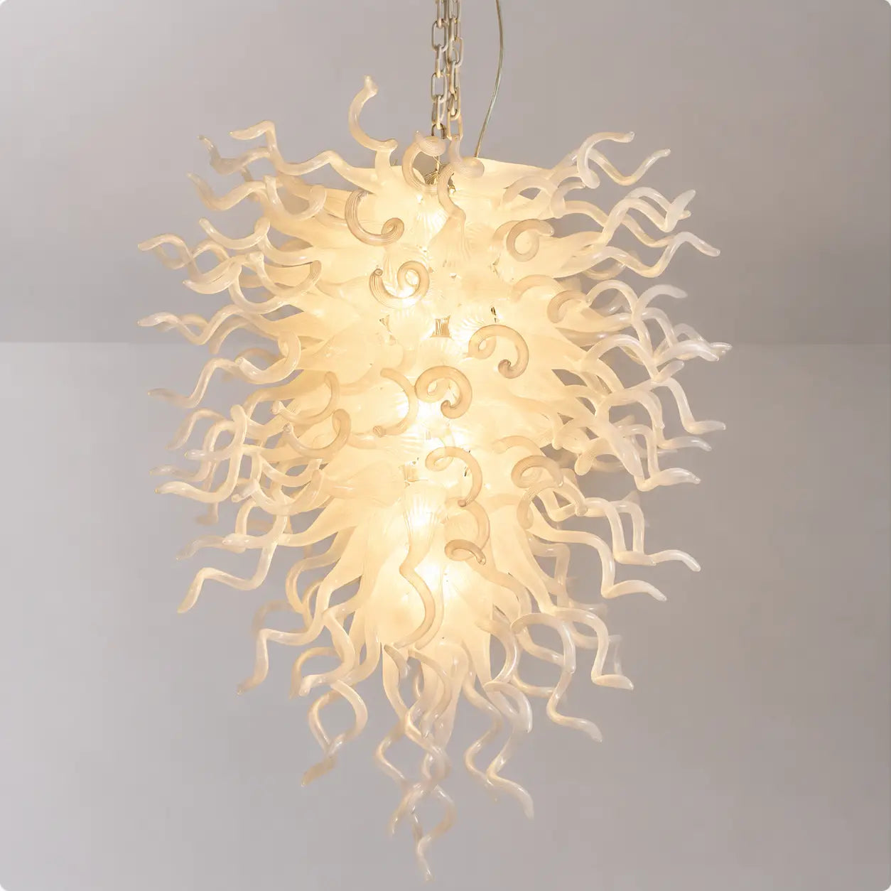 White Hand-Blown Glass Chandelier Modern Sculptural Art Pendant Light for Living Room Dining Foyer Staircase