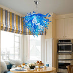 Blue and White Hand-Blown Glass Chandelier Modern Sculptural Liuli Artwork Pendant Light for Living Room Dining Room