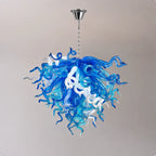 Blue and White Hand-Blown Glass Chandelier Modern Sculptural Liuli Artwork Pendant Light for Living Room Dining Room