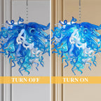 Blue and White Hand-Blown Glass Chandelier Modern Sculptural Liuli Artwork Pendant Light for Living Room Dining Room