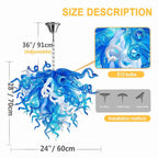 Blue and White Hand-Blown Glass Chandelier Modern Sculptural Liuli Artwork Pendant Light for Living Room Dining Room