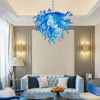 Blue and White Hand-Blown Glass Chandelier Modern Sculptural Liuli Artwork Pendant Light for Living Room Dining Room