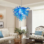 Blue and White Hand-Blown Glass Chandelier Modern Sculptural Liuli Artwork Pendant Light for Living Room Dining Room