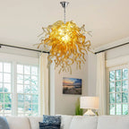 Amber Gold Hand-Blown Glass Chandelier Artistic Liuli Pendant Light Luxury Sculptural Twisted Hanging Lamp Fixture