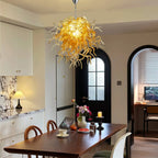 Amber Gold Hand-Blown Glass Chandelier Artistic Liuli Pendant Light Luxury Sculptural Twisted Hanging Lamp Fixture