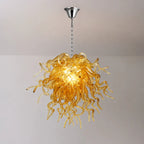 Amber Gold Hand-Blown Glass Chandelier Artistic Liuli Pendant Light Luxury Sculptural Twisted Hanging Lamp Fixture