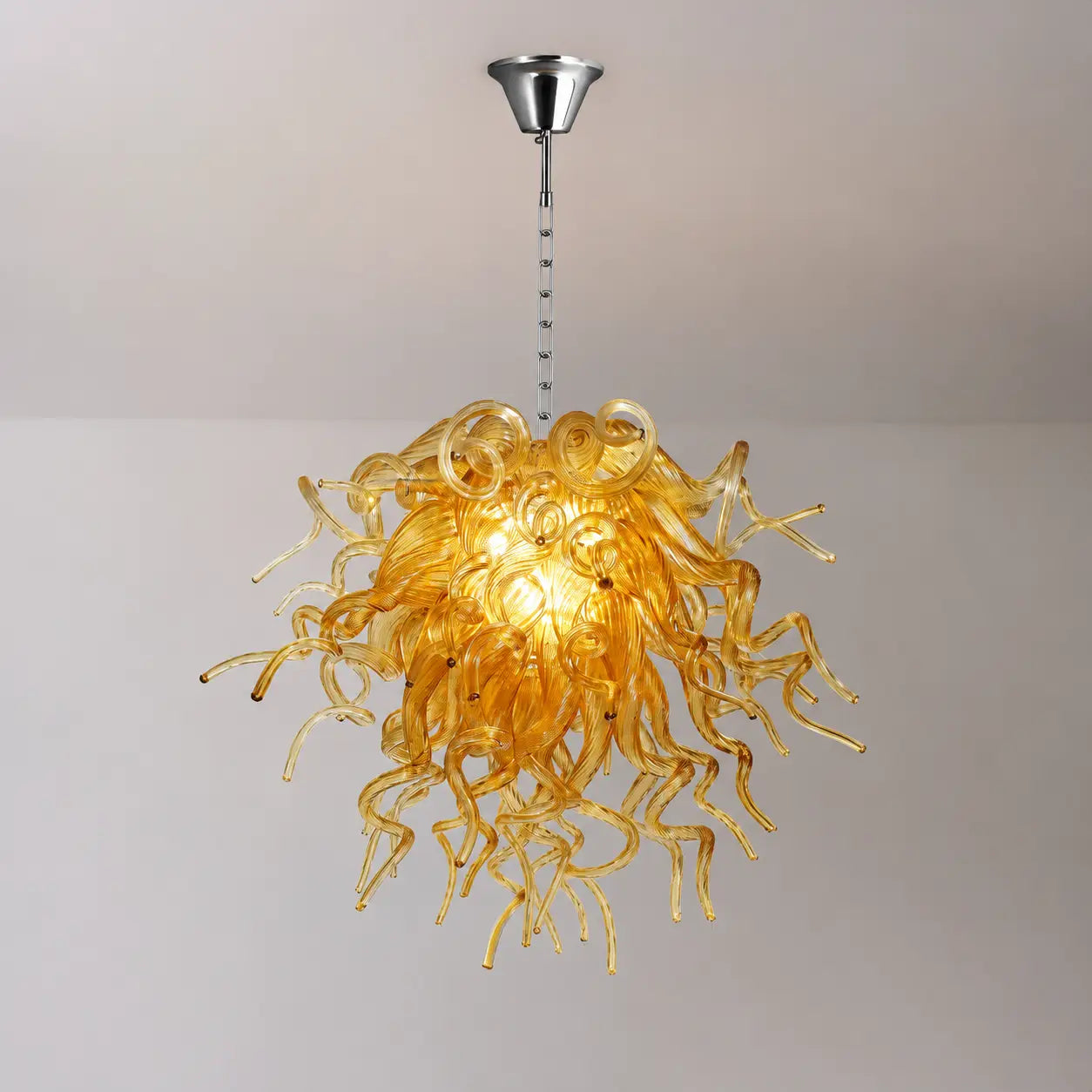 Amber Gold Hand-Blown Glass Chandelier Artistic Liuli Pendant Light Luxury Sculptural Twisted Hanging Lamp Fixture